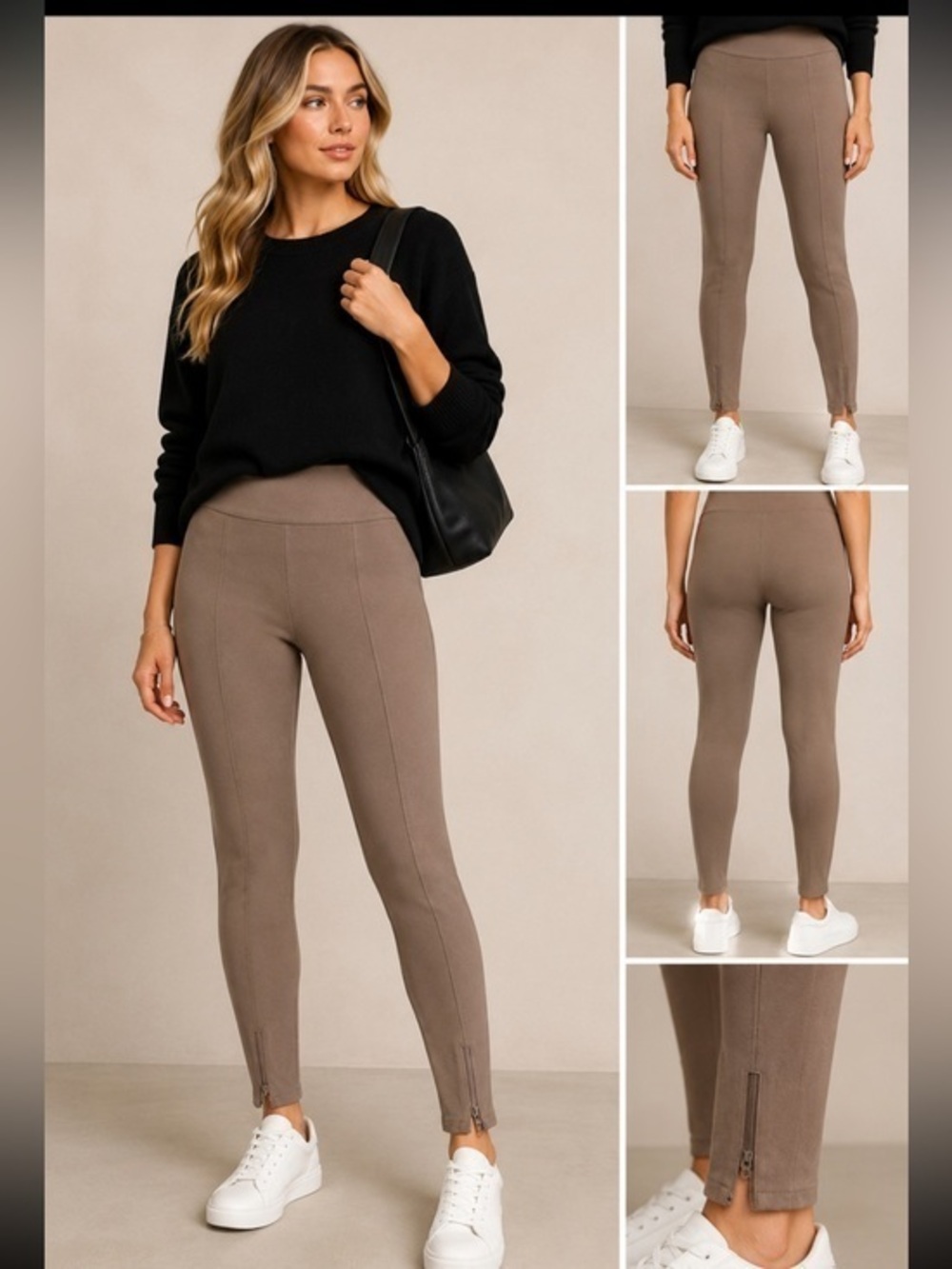 Rag & Bone Beige Zip Hem Leggings XS Taupe Stretch Ponte Skinny Pants